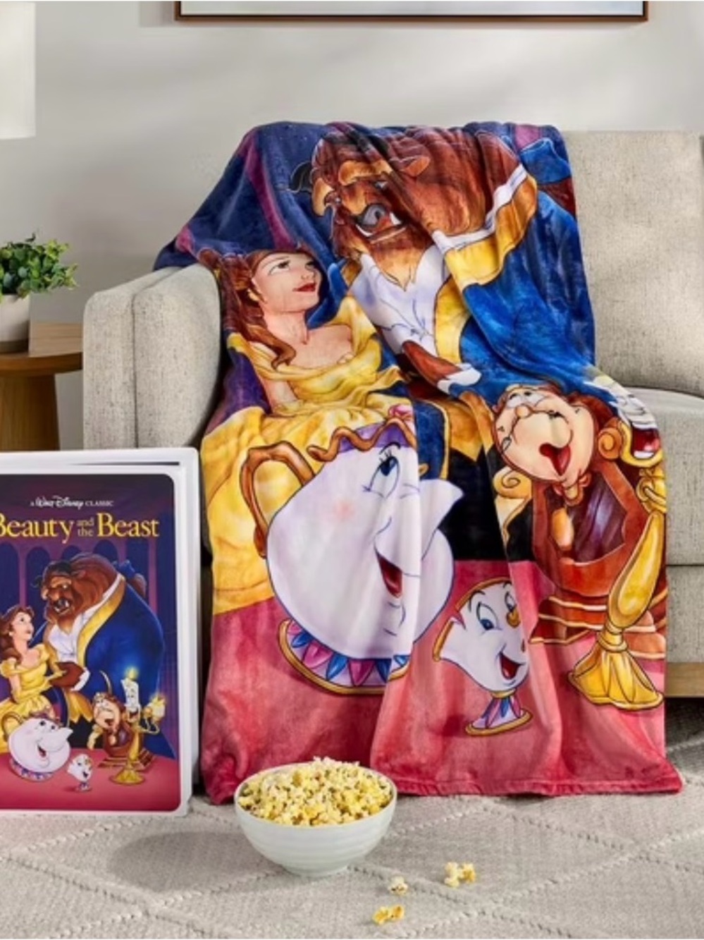 Disney Beauty and the Beast Throw Blanket - Blue, Yellow, Red
